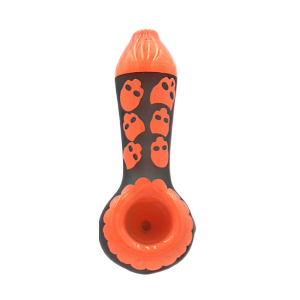 Skull Pattern Glass Pipe 10 cm, Orange [74110-2]
